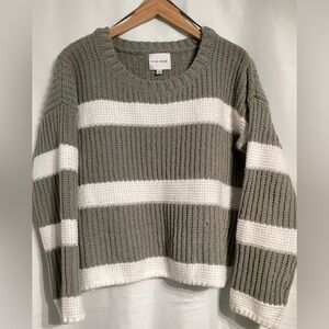 Pink Rose green and cream wide knit sweater. Size Large.